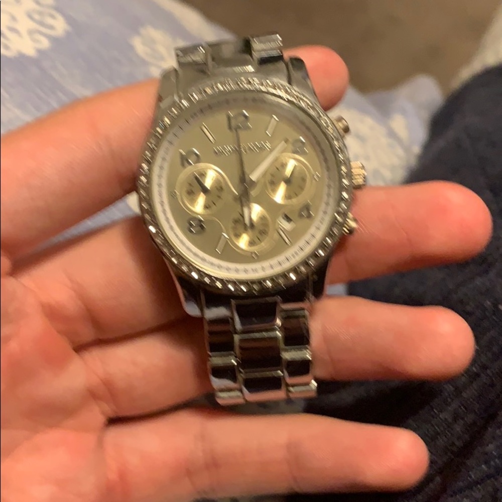 Fancy iced out Michael kors silver watch